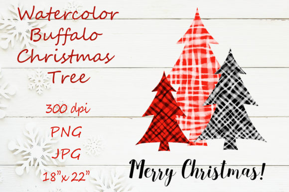 Watercolor Buffalo Christmas Tree Design
